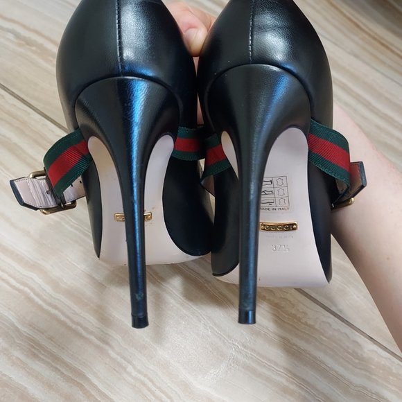 Gucci Black Leather Sylvie Mary Jane Web Pump - Picture 7 of 9